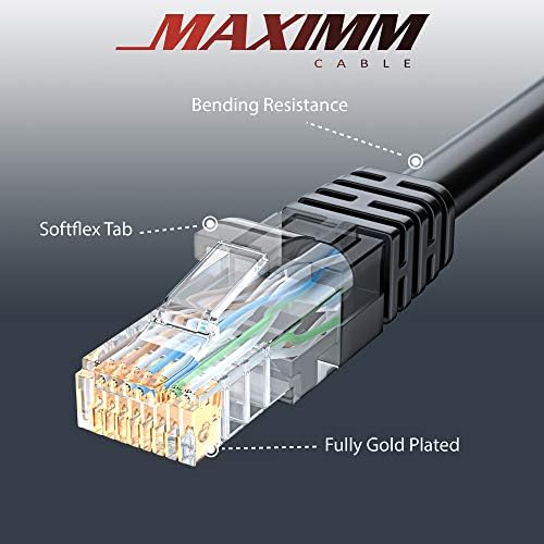 Maximm Ethernet Kablosu 1.5 ft Cat 6 Saf Bakır, UL Listeli, LAN UTP Cat6, RJ45 Ağ İnternet Kablosu-1.5 feet Siyah (10 Paket)