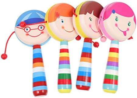 LİOOBO Ahşap Bebek El Çıngırak Davul: 4 adet Toddler El Çıngırak Shaker Perküsyon Çıngırak El Shaker Çocuklar Müzikal Gelişim