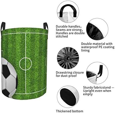 Futbol Spor Baskı Yuvarlak Tunik Kirli Cep, Su Geçirmez Oxford Kumaş Kolları İle Katlanabilir Depolama Sepeti