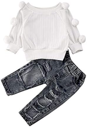2 ADET Yürüyor Çocuk Bebek Kız Kapalı Omuz Üst+Leopar Çan Dipleri Pantolon Kıyafet Güz Kış Yürümeye Başlayan Giysi Setleri