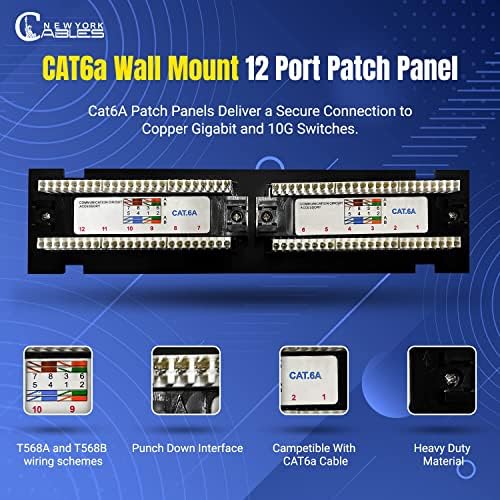 CAT6A Arka Çubuklu 12 Portlu Patch Panel, Kablo Bağları ve Vidalar / Korumasız Dikey 1U Duvara Monte Ethernet Punch Paneli