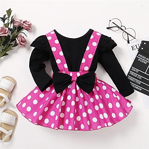 Bebek Kız Etek Seti Fırfır Kumaş + Polka Dot Genel Elbise Yay Polka Dot Etek Seti
