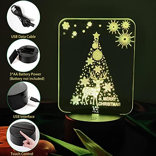 3D Elk noel ağacı Illusion gece ışıkları çocuklar için, akıllı dokunmatik ve USB kablosu ile 7 Renkler Yenilik LED geyik Noel