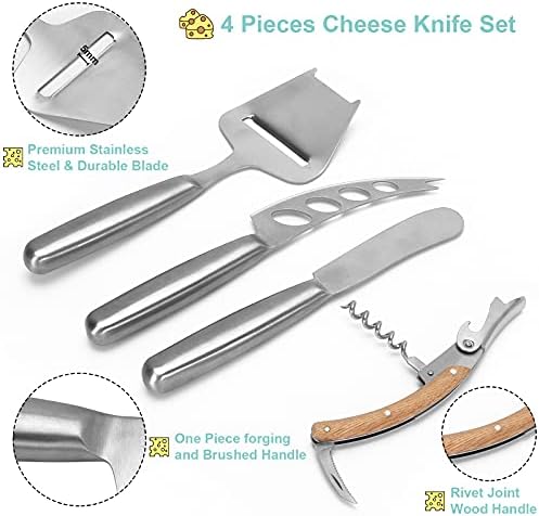 MONDEX 4 adet Peynir Bıçaklar set-Fırçalanmış Kalınlaşmış Paslanmaz Çelik Peynir Kesici, Peynir Dilimleme Garson Tirbuşon ile