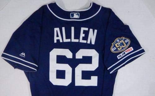 2019 San Diego Padres Austin Allen 62 Oyun Yayınlanan Donanma Forması 50th & 150 P 095-Oyun Kullanılan MLB Formaları