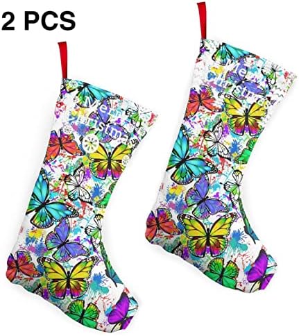 GLRTORE Renkli Kelebek Noel Çorap 2 Paket 10 İnç,noel Çorap Noel Ağacı Şömine Asılı Çorap Noel Şeker Mevcut Çanta için Aile