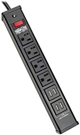 Tripp Lite 4 Çıkışlı Aşırı Gerilim Koruyucu Güç Şeridi, 6 ft Kablo, 450 Joule, 4 USB Şarj Portu, Led, 10K Sigorta (TLM446USBB),