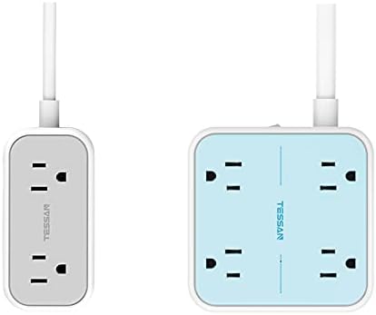 Düz Fiş Güç Şeridi ile 3 USB Bağlantı Noktaları, TESSAN Geniş Aralıklı Çıkışları Uzatma Kablosu Şarj İstasyonu, 5 FT Güç Kablosu