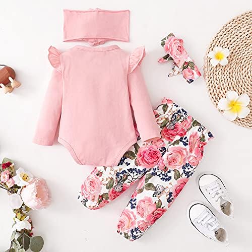 Yenidoğan Bebek Bebek Kız Giysileri Uzun Kollu Romper Onesis Toddler Kız Çiçek Pamuk Pantolon Setleri Güz Kıyafetler