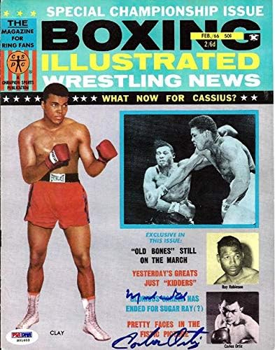 Muhammed Ali & Carlos Ortiz İmzalı Boks Resimli Dergi Kapağı PSA / DNA S01603-İmzalı Boks Dergileri