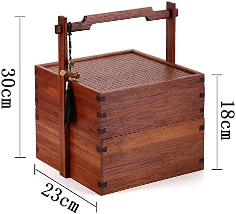 XJJUN Vintage Bavul Hasır Piknik Sepet, Çift Gıda Konteyner Çay Seti Saklama Kutusu El Yapımı Çay Kek Kutusu Sepetleri için