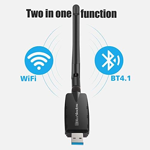 Blueshadow Bluetooth Adaptörü Pc için Yüksek Kazanç Dual Band Anten 2.4 / 5 GHz USB Kablosuz Ağ Adaptörü, WiFi Anten Desteği