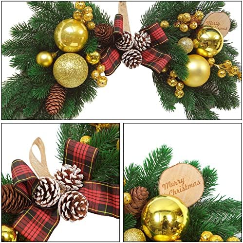 HiiARug Noel Çelenk ve Dekoratif Swags 2 Set, Noel Kapı Çelenkler Noel Ön Kapı Süslemeleri Kapalı Açık Yard (Altın)