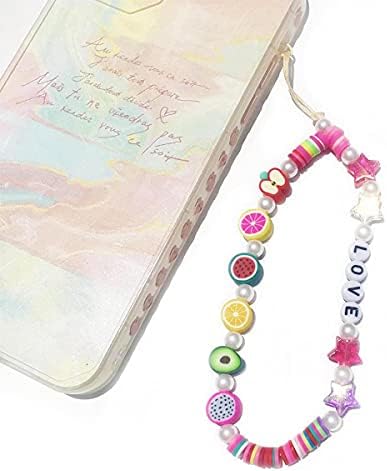 2pcs boncuklu telefon çekicilik kayış, el yapımı renkli kil polimer akrilik boncuk inci zinciri kadınlar kızlar için