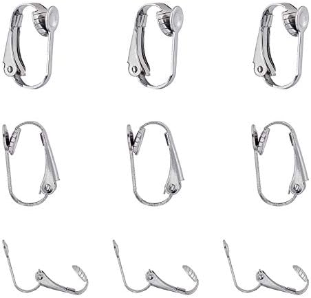ARRİCRAFT 20 pcs Paslanmaz çelik klip-on Gümüş Küpe Bileşenleri Küpe Cabochons Ayarı için Olmayan Deldi Kulaklar