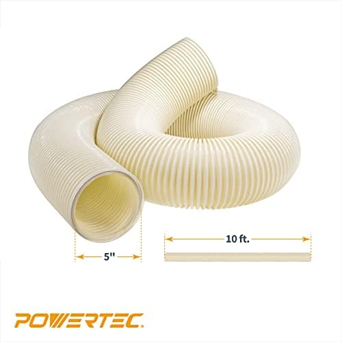 POWERTEC 70255 Anti-Statik Toz Toplama Hortumu | 5 İnç x 10 Ayak) / Sağ Spiral Esnek PVC Hortum