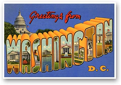WASHİNGTON, DC'den SELAMLAR 20 özdeş kartpostaldan oluşan eski basım kartpostal seti. Büyük harf Washington, D. C. şehir adı