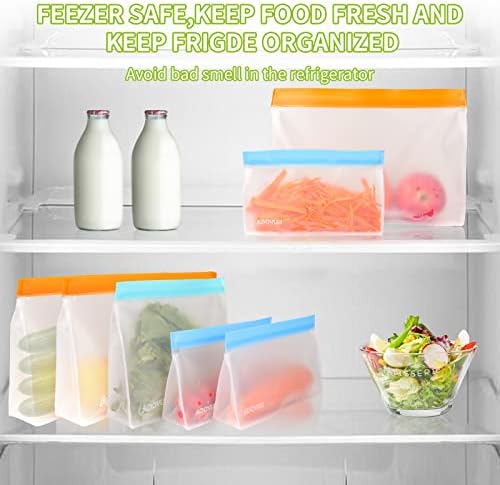 Yeniden Kullanılabilir Gıda Saklama Torbaları, 12 Paket BPA İçermeyen Dondurucu Torbaları Ayağa Kalkar (3 Yeniden Kullanılabilir