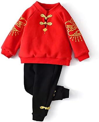 Quenny çocuk kış kırmızı spor takımları, Çin tarzı şenlikli çocuk yeni yıl giysileri ve kadife bebek giysileri.