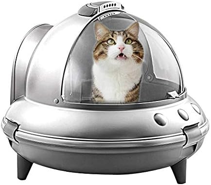 WCOLAS Kedi kum kabı Kapaklı, Uzay Gemisi Büyük Büyük Yuvarlak Uzay Kapşonlu Kedi Kumu Pan Kepçe ile, Pet Kedi köpek yatağı