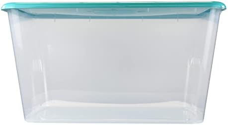 SimplyKleen 14.5-gal. Kapaklı Yeniden Kullanılabilir İstiflenebilir Plastik Saklama Kapları, Akuamarin / Şeffaf (4'lü Paket)
