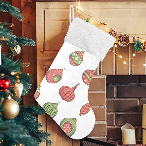 YUEND Noel Stocking Kitleri Merry Christmas El Boyalı Kırmızı Sevimli Topu ile Beyaz Peluş Trim 1 Parça için Büyük Aile Tatil