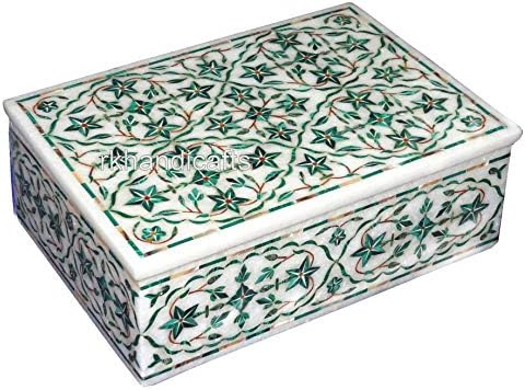 Yarı Değerli Taş Kakma Biblo Kutusu El Yapımı Biblo Kutusu ile Pietra Dura Sanat (7x5x2. 5 İnç)