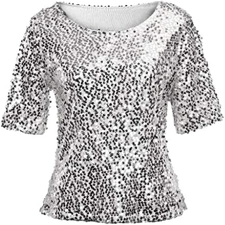 SamojoyNıte Kadın Kızlar İnci Pullu T-Shirt Üst Pırıltılı Sparkle Parti Gece Clubwear Kokteyl Dışarı Gidiyor Kıyafet Bluz
