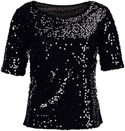 SamojoyNıte Kadın Kızlar İnci Pullu T-Shirt Üst Pırıltılı Sparkle Parti Gece Clubwear Kokteyl Dışarı Gidiyor Kıyafet Bluz