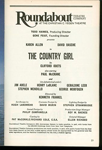 Taşralı Kız, Broadway Dışı Playbill + Karen Allen, David Rasche, Paul McCrane, Jim Abele, Henry LeBlanc