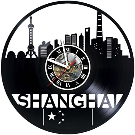 KravchArt Shanghai-Skyline Vinil Kayıt Duvar Saati-Yapıt Hediye fikir için Doğum Günü, Noel, Kadın, Erkek, Arkadaşlar, Kız