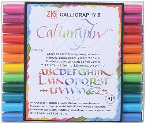 Kuretake ZİG Kaligrafi Kalemleri, 12 Renk seti, 2mm. & 3.5 mm Çift Uçlu İşaretleyiciler, AP Sertifikalı, Foto-Güvenli, Asitsiz,