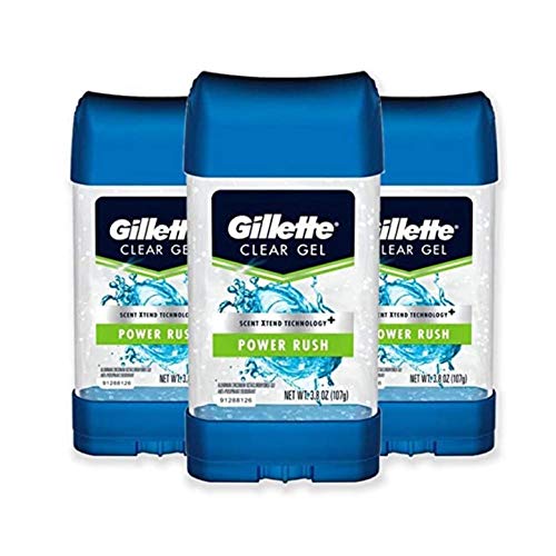 Gillette Power Rush Şeffaf Jel Erkek Antiperspirant ve Deodorant, 3.8 Oz, 3'lü Paket
