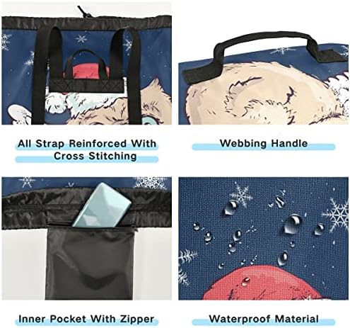 Noel Kedi çamaşır torbası Seyahat Çamaşır Sırt Çantası ile Ayarlanabilir Kayış Yıkanabilir Ağır Büyük Giysi Organizatör çamaşır