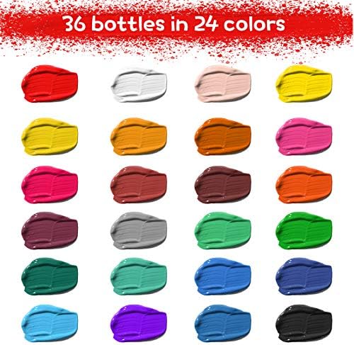MojiDecor Akrilik Boya, Saklama Kutusu ile 36 Renk Seti, Zengin Pigmentler, Solmaz, Sanatçı için Toksik Olmayan Boyalar, Hobi