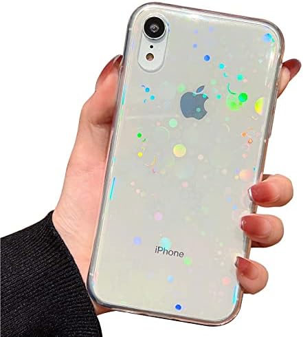 SmoBea iPhone XR Kılıf ile Uyumlu, Temizle Lazer Glitter Bling Dairesel Yumuşak ve Esnek TPU ve Sert PC Darbeye Dayanıklı Kılıf