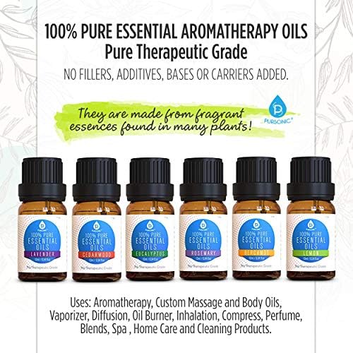 Pursonic %100 Saf Esansiyel Aromaterapi Yağları Hediye Seti-6 Paket, 10ML (Bergamot, Sedir Ağacı, Okaliptüs, Lavanta, Limon,