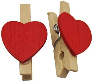 Fenggtonqıı 1.2 Kalp Şekli Ahşap El Sanatları Clothespins Çamaşır Peg ile Bahar Renk Kırmızı Paketi 80