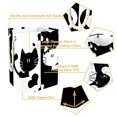 Çamaşır Sepeti Beyaz Siyah Kedi Katlanabilir çamaşır sepetleri Giysi Sepetleri çamaşır kutusu Su Geçirmez Astar ve İpli 19.