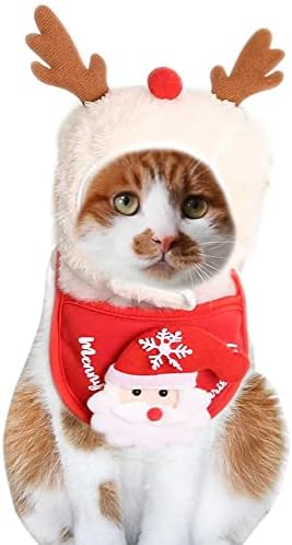 SUCIMI 2 Parça Pet Noel şapka ve Ayarlanabilir Yumuşak Pet Üçgen Eşarp ile Kediler ve Küçük Orta Ölçekli Köpekler için Şapka