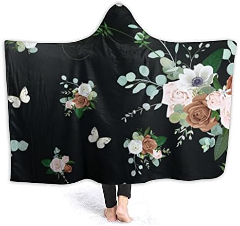 Şakayık Ve Güller Süper Yumuşak Kapşonlu Battaniye Giyilebilir Atmak Battaniye Kadın Hediye için Rahat Pazen Hoodie Pelerin