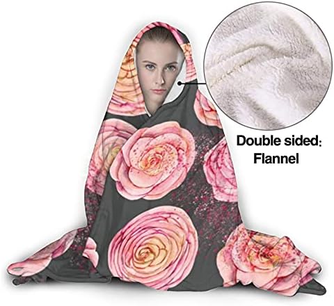 Şakayık Ve Güller Süper Yumuşak Kapşonlu Battaniye Giyilebilir Atmak Battaniye Kadın Hediye için Rahat Pazen Hoodie Pelerin
