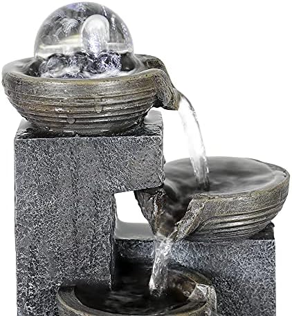 Xpıyaer Kapalı Basamaklı masa üstü su çeşmesi ile led ışık ve kristal top - 11.8-inç Yüksek 4-Katmanlı Zen Şelale Çeşme için