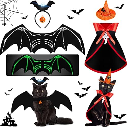 6 Parça Cadılar Bayramı Pet Kostümleri Cadılar Bayramı Kedi Yarasa Kostüm ile Gece Floresan Kedi Vampir Pelerin Pet Sihirbazı