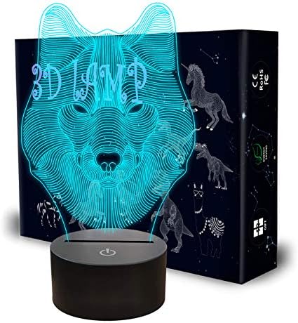Kurt 3D Lambaları, Bagvhandbagro Kurt Gece lambası, 7 LED Renk Değiştirme Aydınlatma, dokunmatik USB Şarj Masa Masa Yatak Odası