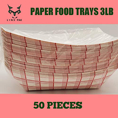Çevre Dostu Kağıt Yiyecek Tepsisi - 50 Kırmızı Çek Tek Kullanımlık Kağıt Yiyecek Servis Tabakları - 3 lbs Ağır Hizmet Kapasitesi-Yağa
