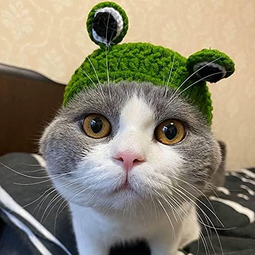 El yapımı Örgü Pet Şapka için Kedi ve Köpek, sevimli Kurbağa Kafa Şapka Tığ Örme Kap Büyük Göz Kurbağa Cosplay Kap Pet Malzemeleri