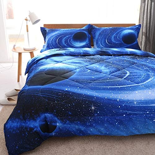 DECMAY Mavi Uzay Yatak Çocuklar 3D Galaxy Yorgan Yatak Odası Yastık Kapak ile Set Süper Yumuşak Kumaş Yıldızlı Gökyüzü Yorgan