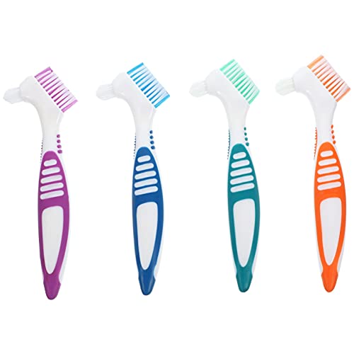 DOITOOL 4 Adet Protez Temizleme Fırçası Çift Kafa Protez Diş Fırçaları Hijyen Protez Temizleyici Taşınabilir takma diş Fırçası