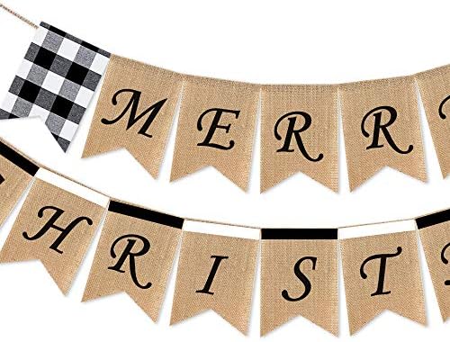 SWYOUN Çuval Bezi Merry Christmas Banner Buffalo Kontrol Ekose Mantel Şömine Çelenk Dekorasyon Malzemeleri